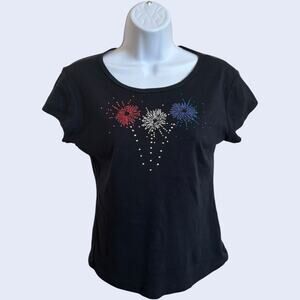 Unbranded S Y2K Rhinestone Tee Black Scoop